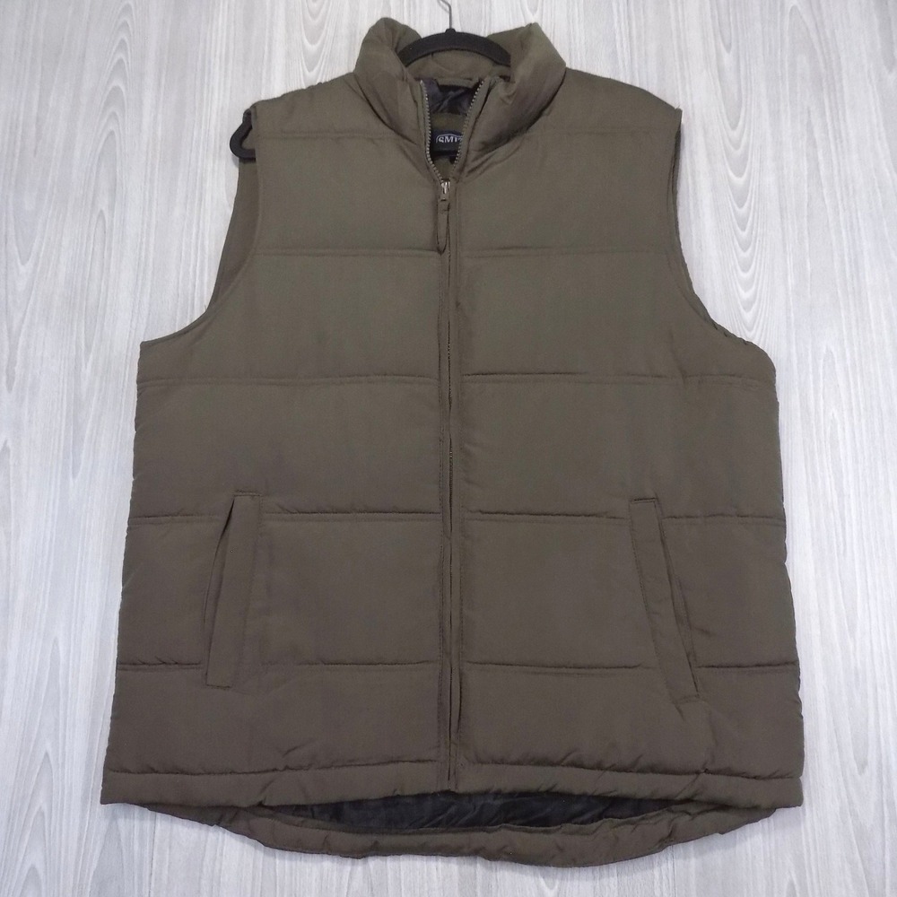 Smith's Workwear Puffer Vest Men's L Brown Olive Quilted Full Zip EUC